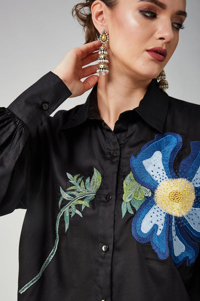 Women Clothing Blue poppy oversized shirt