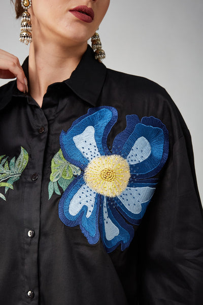 Women Clothing Blue poppy oversized shirt