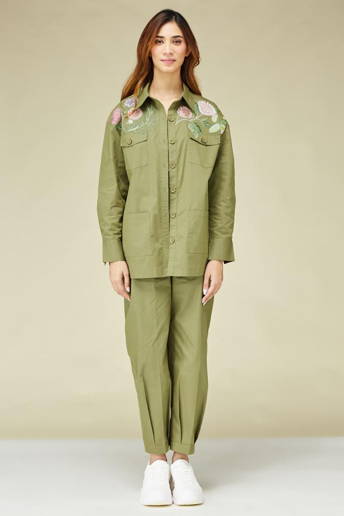 Floral Green Khaki Shirt 2