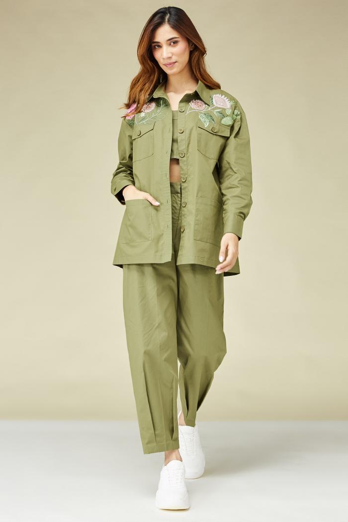 Floral Green Khaki Shirt 2