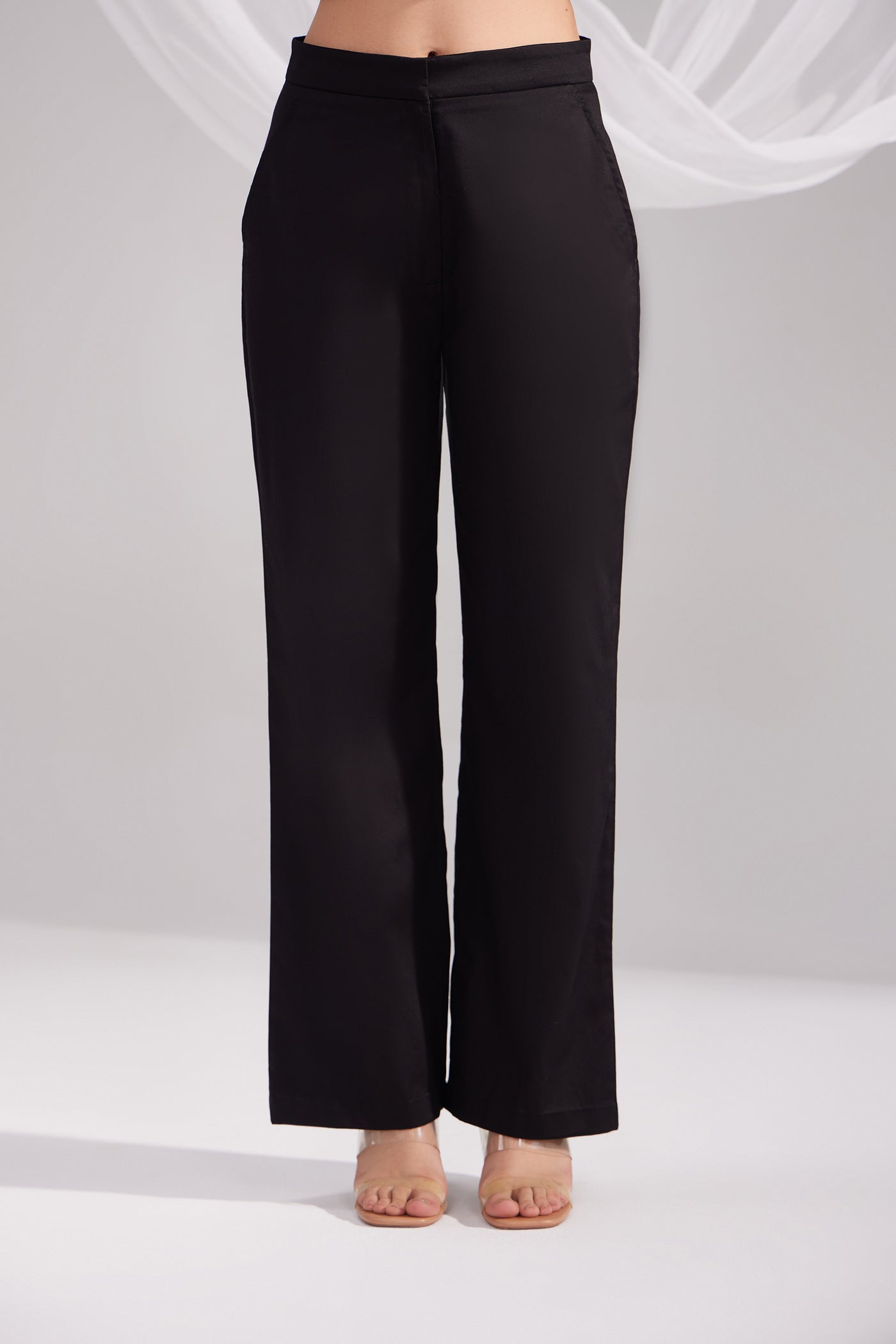 Black Cotton Satin Straight Pant