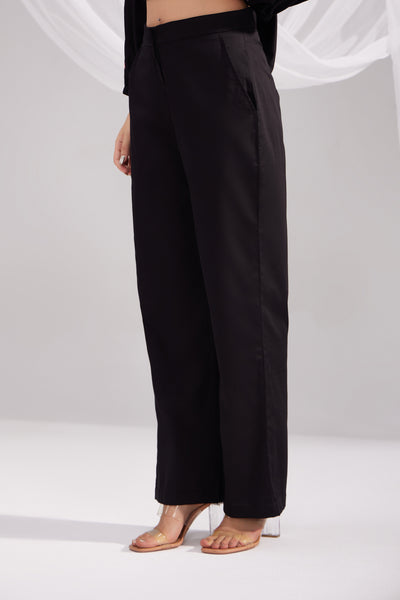 Black Cotton Satin Straight Pant