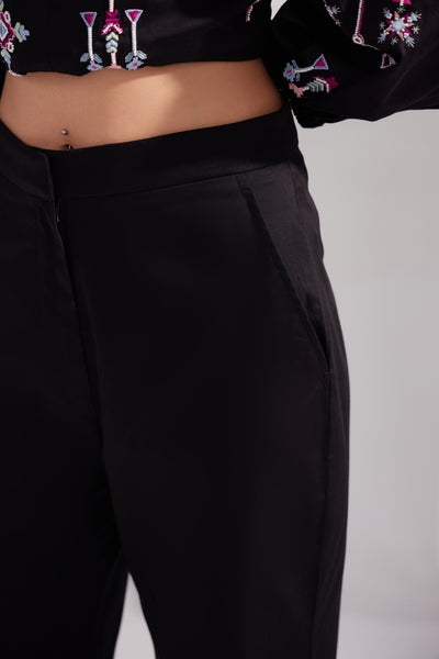 Black Cotton Satin Straight Pant