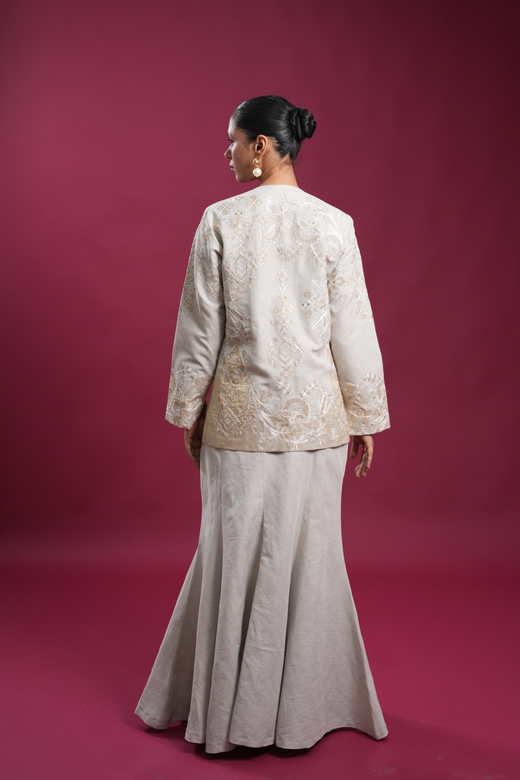 Regal Linen Jacket And Skirt Set