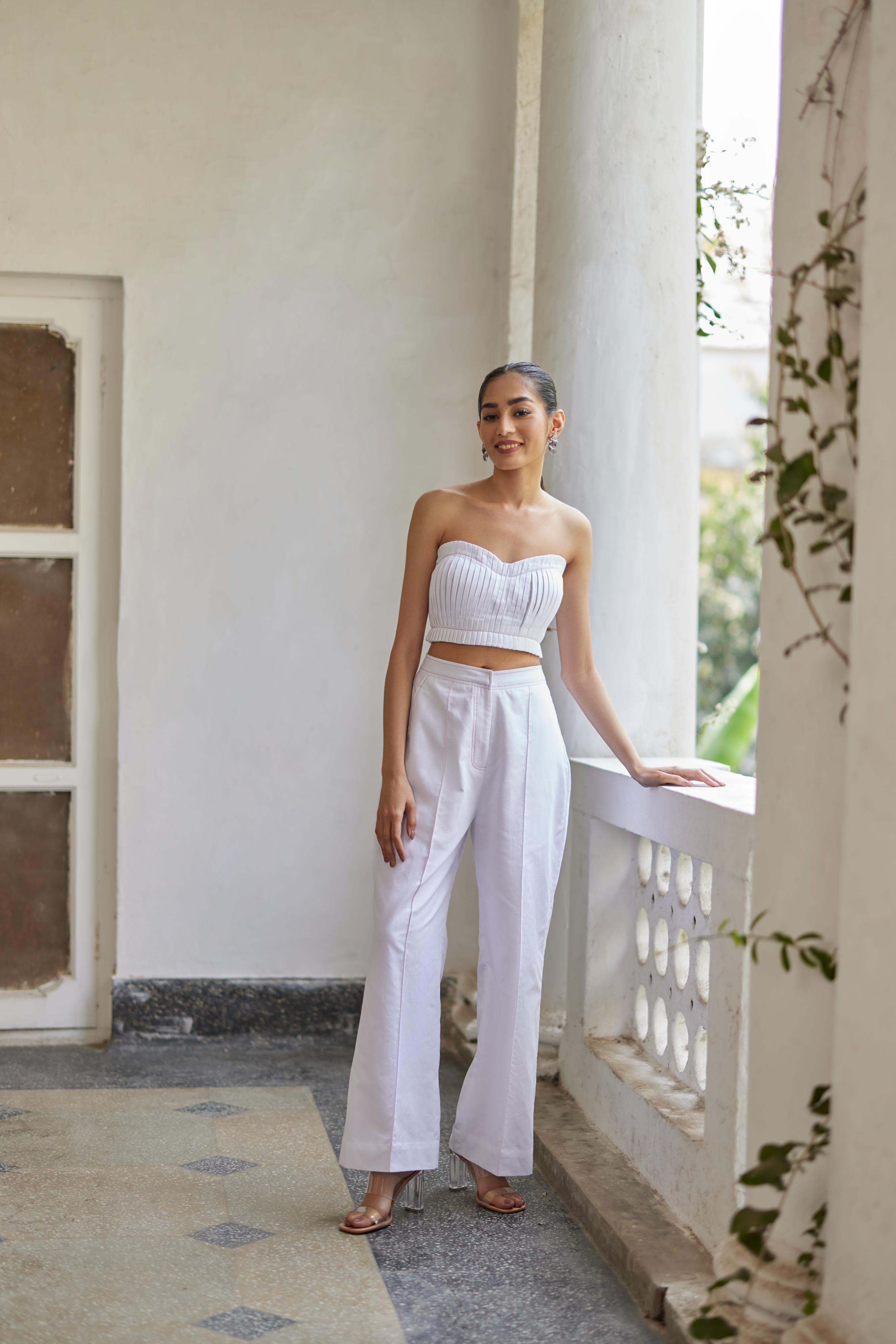 White Pleated Bustier