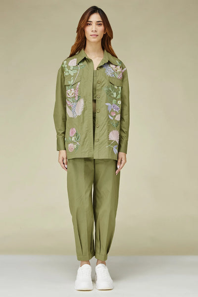 Floral Green Khaki Shirt