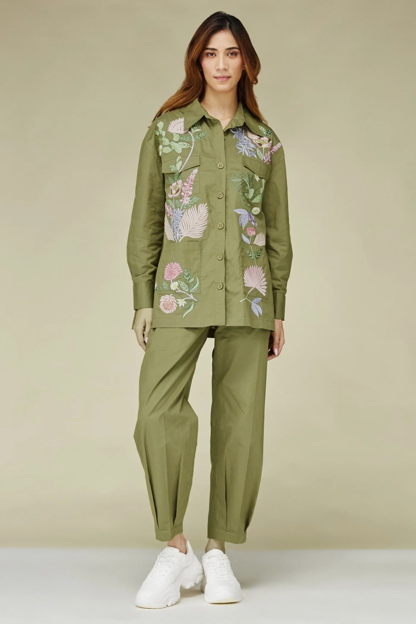 Floral Green Khaki Shirt