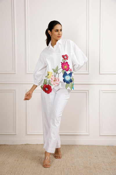 Full Bloom Oversized White Shirt