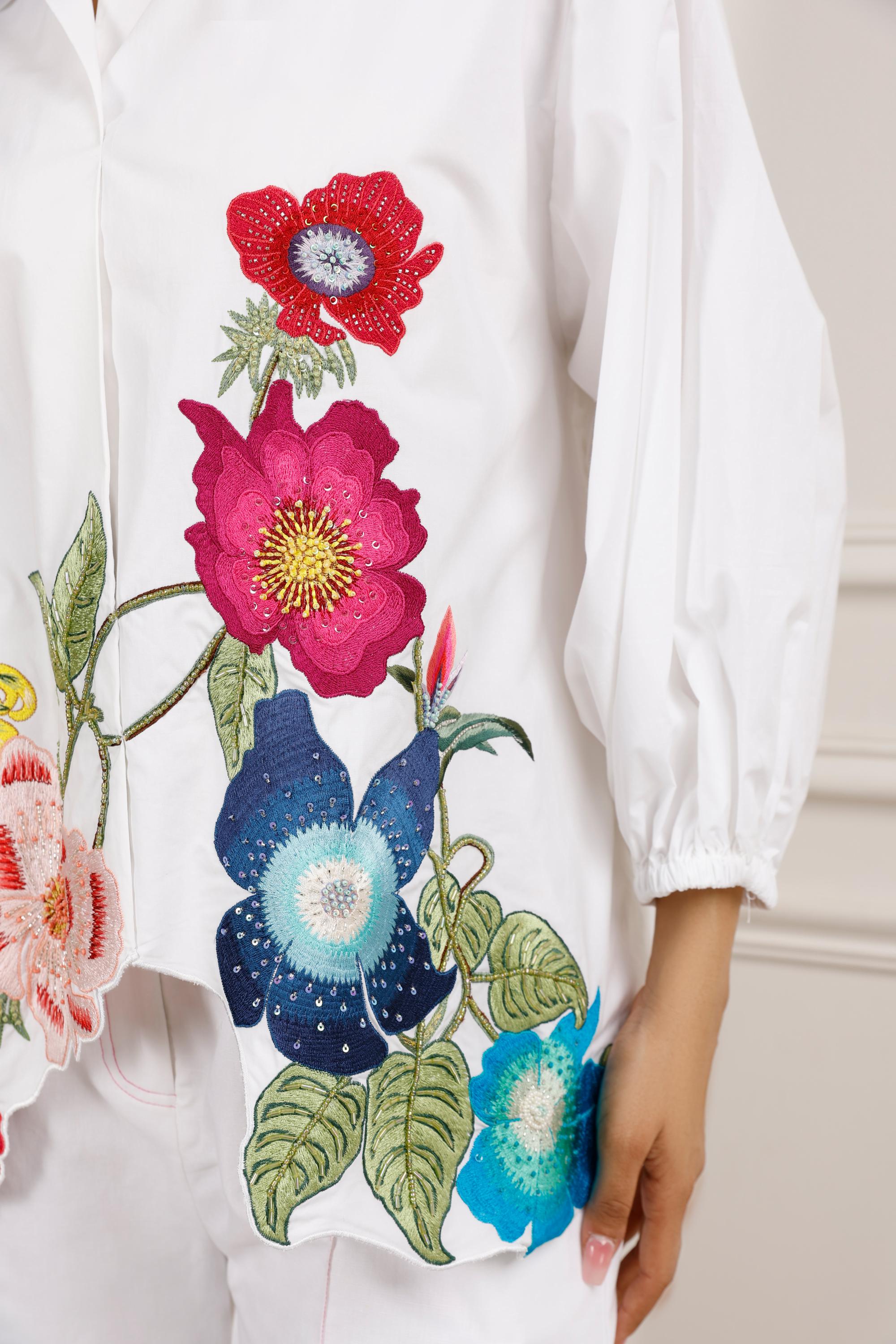 Full Bloom Oversized White Shirt