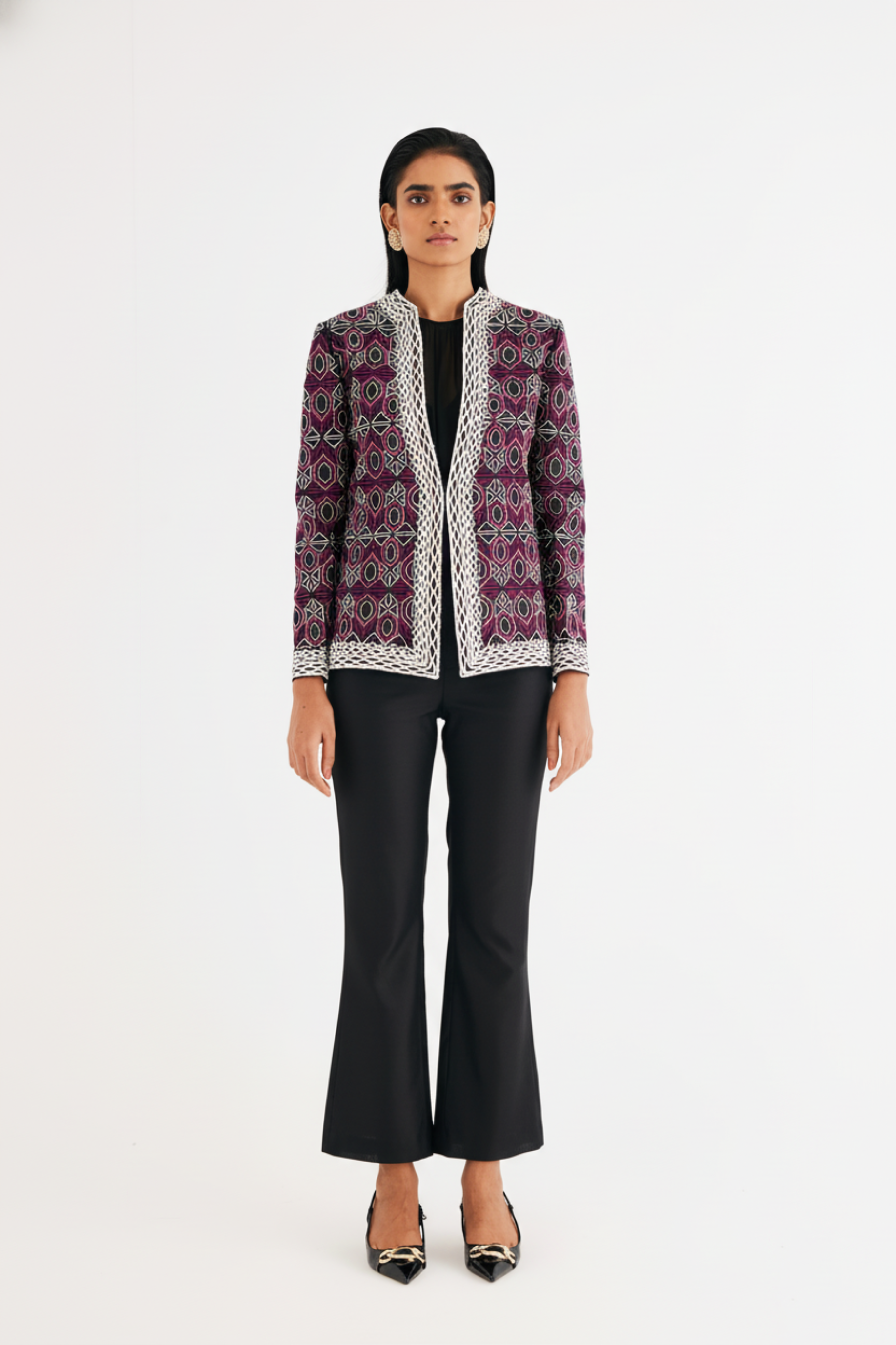 Black and Pink Mughal Jaal Jacket & Pant Set