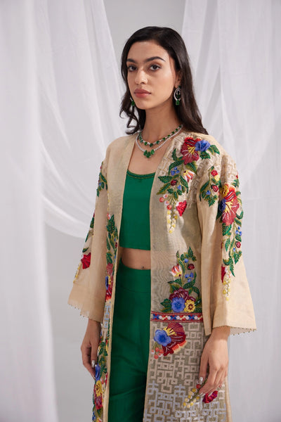 Golden Organza Jewel Embroidered Jacket