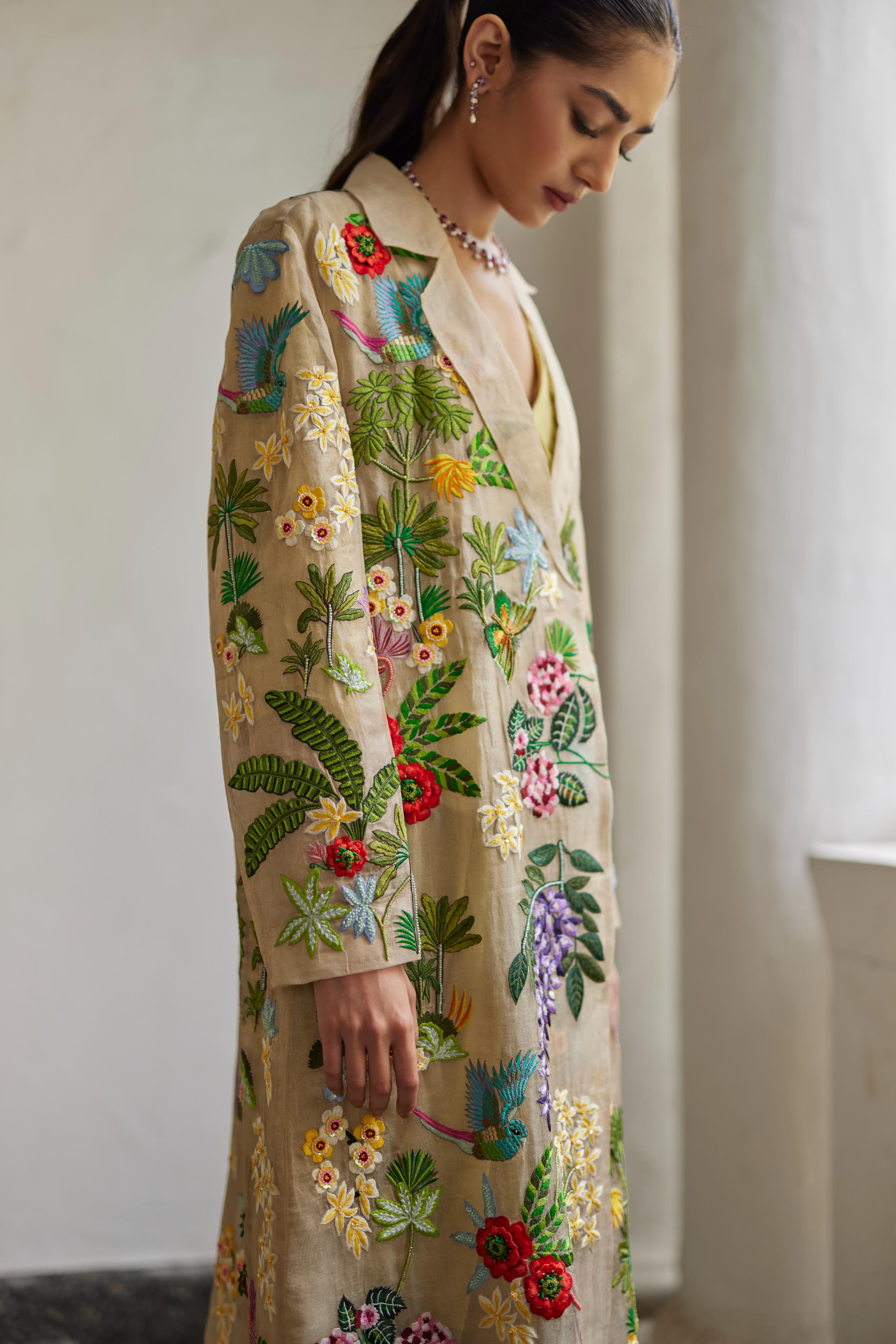 Golden Silk Zari Garden Jacket Set
