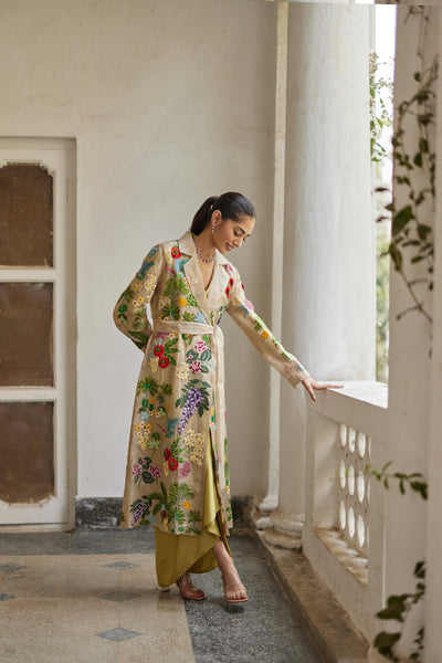 Golden Silk Zari Garden Jacket Set