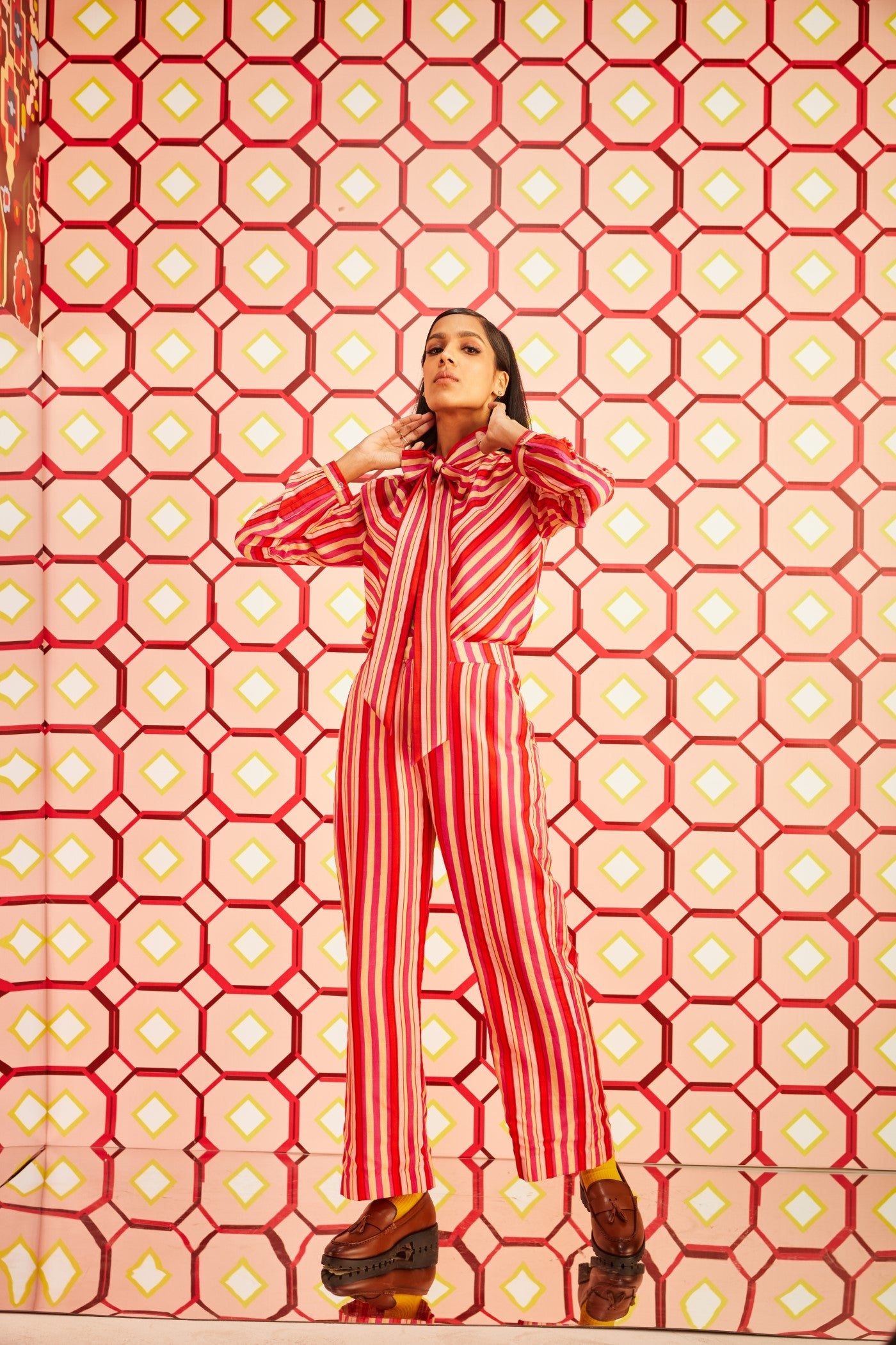 Happy Stripes Bow Shirt in Handloom Organic Banana Silk, happy colors and soft handloom organic banana silk fabric with the perfect amount of sheen, BeTrue, Be True