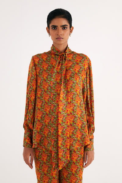 Indian Yellow  Silk Floral Printed Shirt