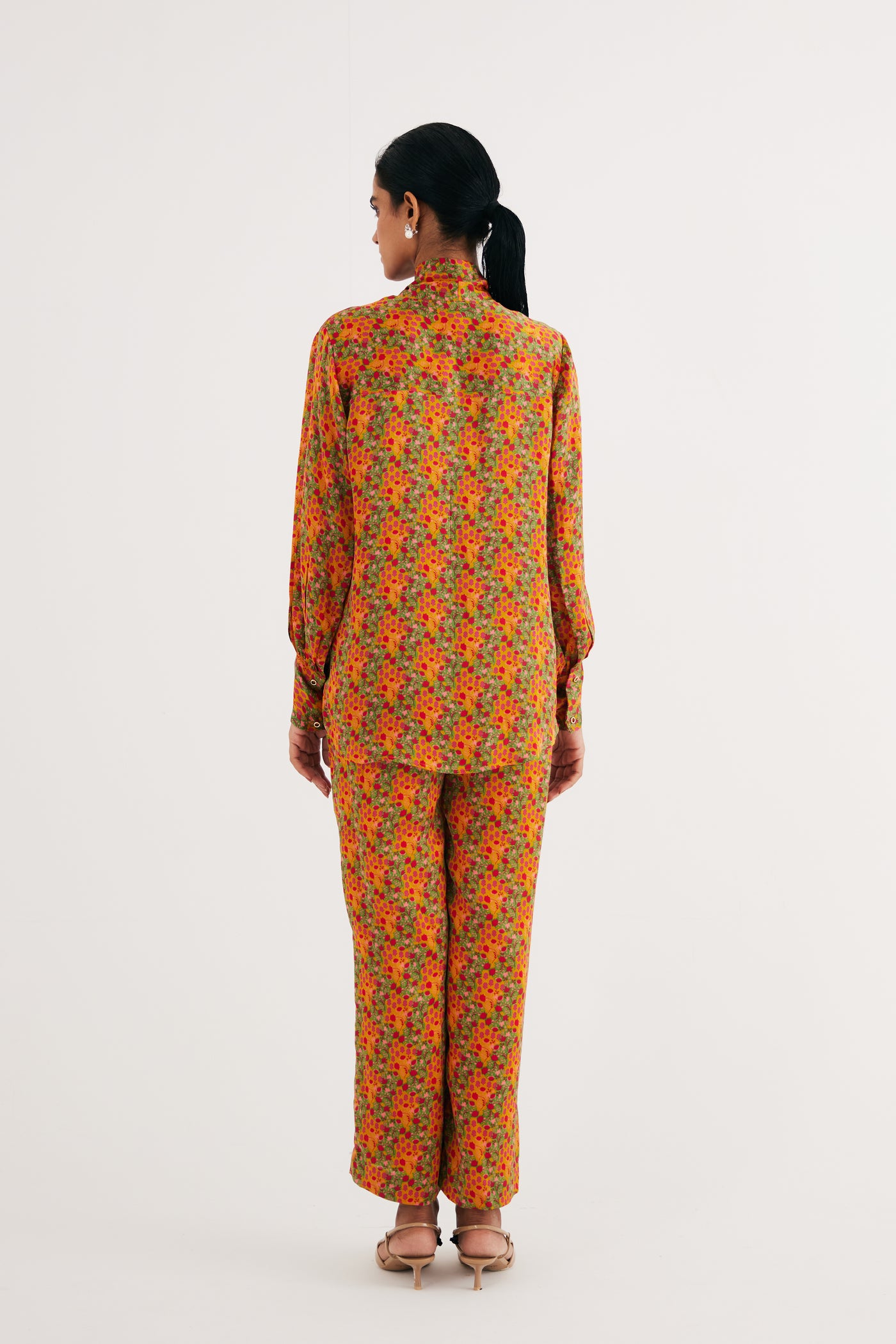 Indian Yellow  Silk Floral Printed Shirt