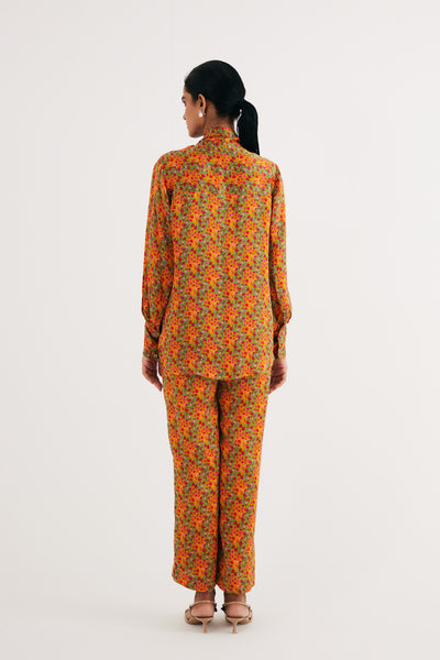 Indian Yellow  Silk Floral Printed Shirt