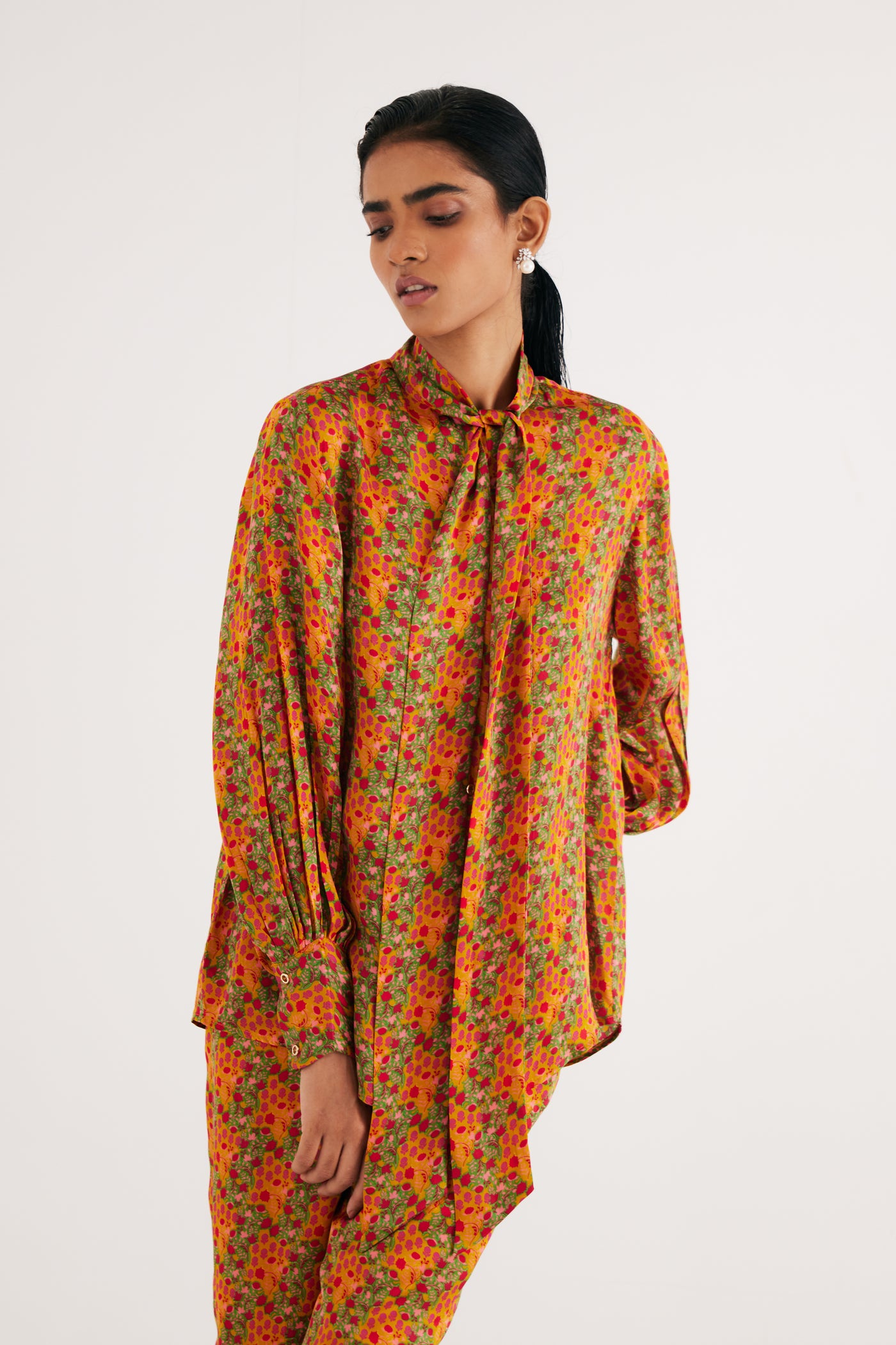 Indian Yellow  Silk Floral Printed Shirt