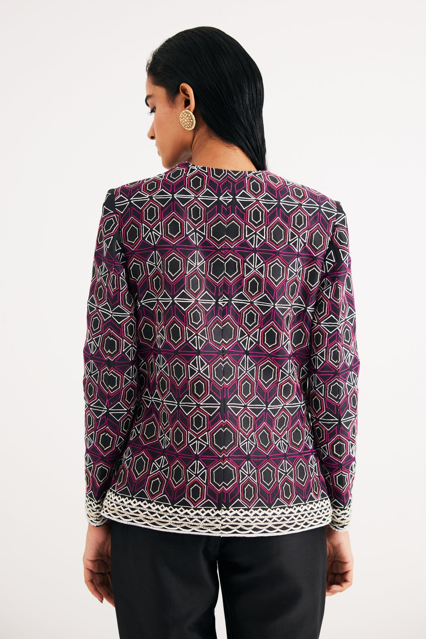 Black and Pink Mughal Jaal Jacket & Pant Set