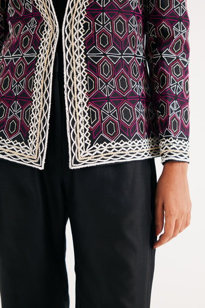 Black and Pink Mughal Jaal Jacket & Pant Set