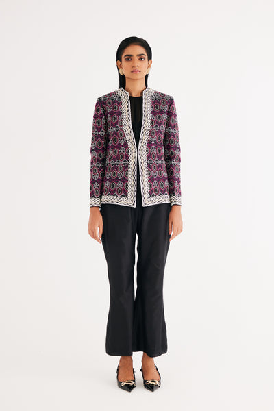 Black and Pink Mughal Jaal Jacket & Pant Set