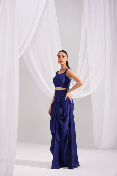 Midnight Blue Silk Draped Skirt