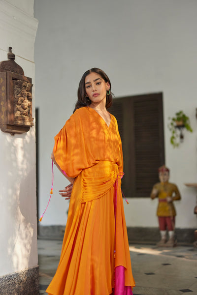 Orange Hibiscus Flare Dress