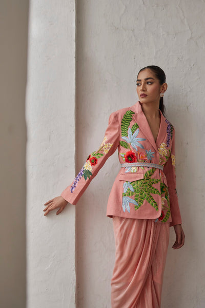 Peach Peony Embroidered Jacket