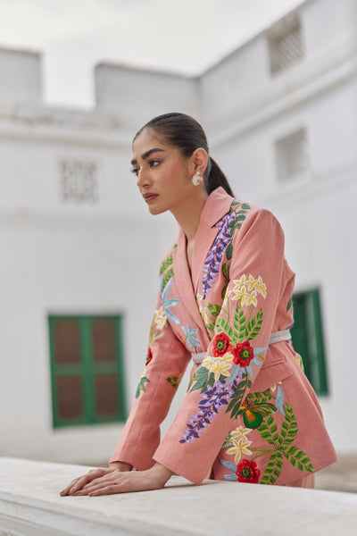 Peach Peony Embroidered Jacket