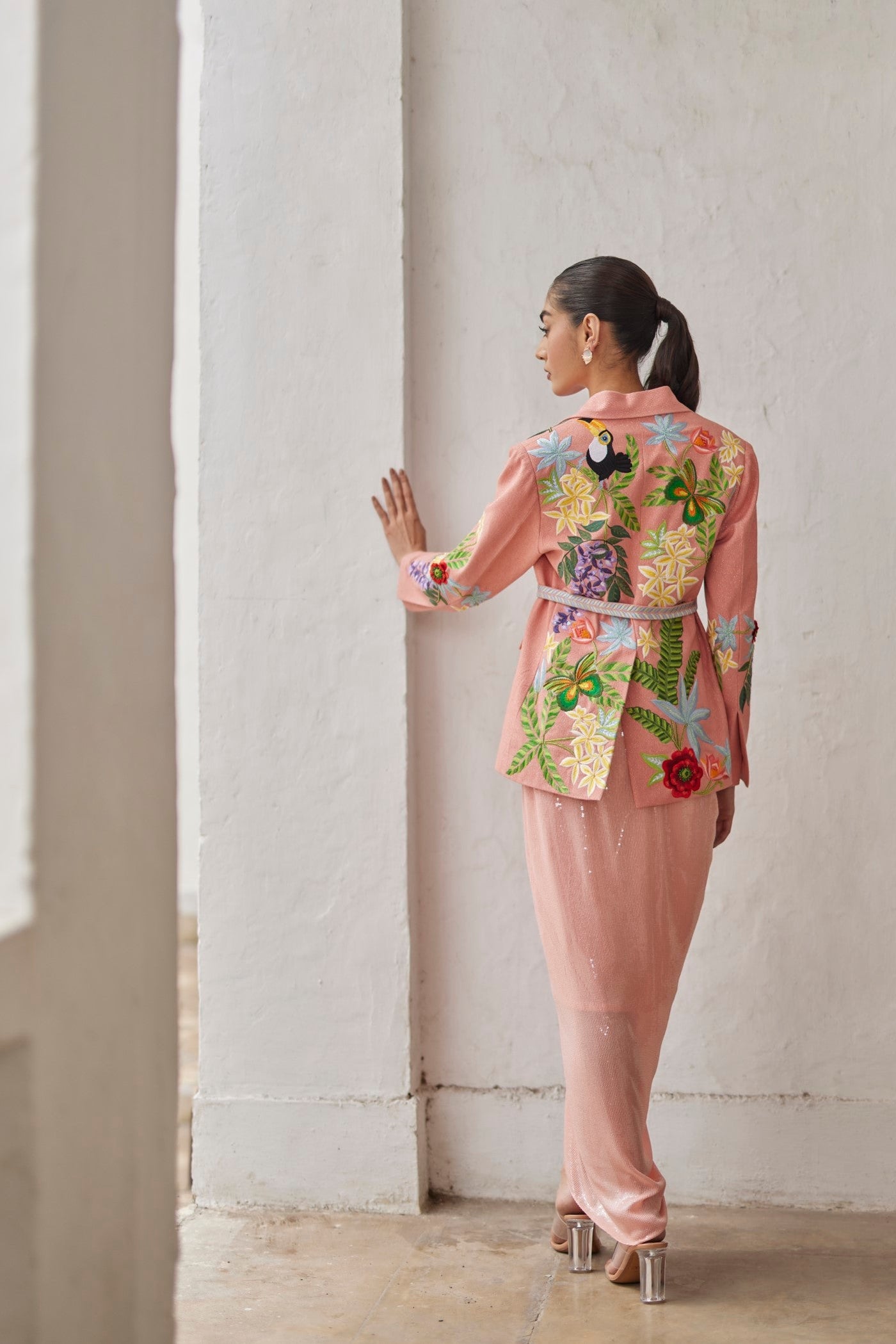 Peach Peony Embroidered Jacket