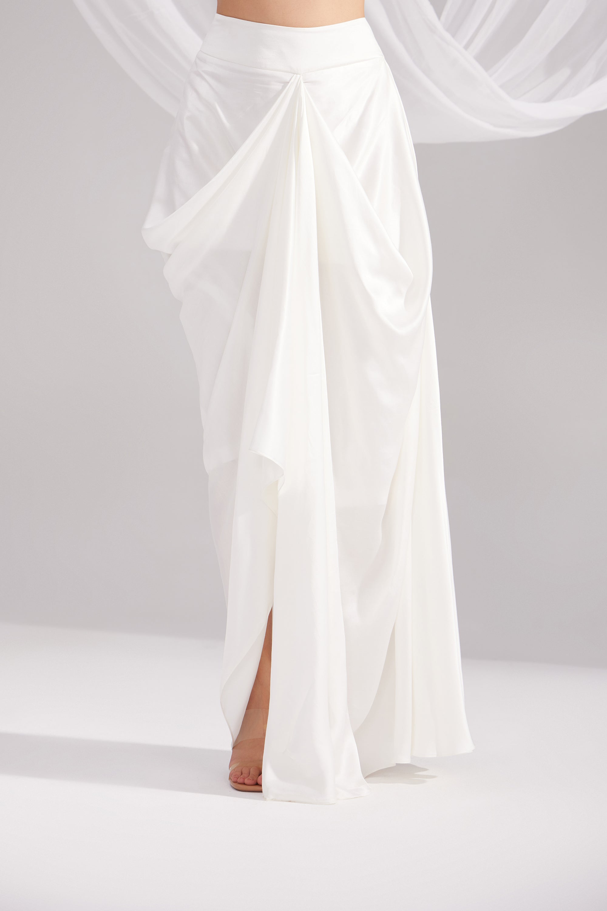 Pearl White Pure Silk Draped Skirt