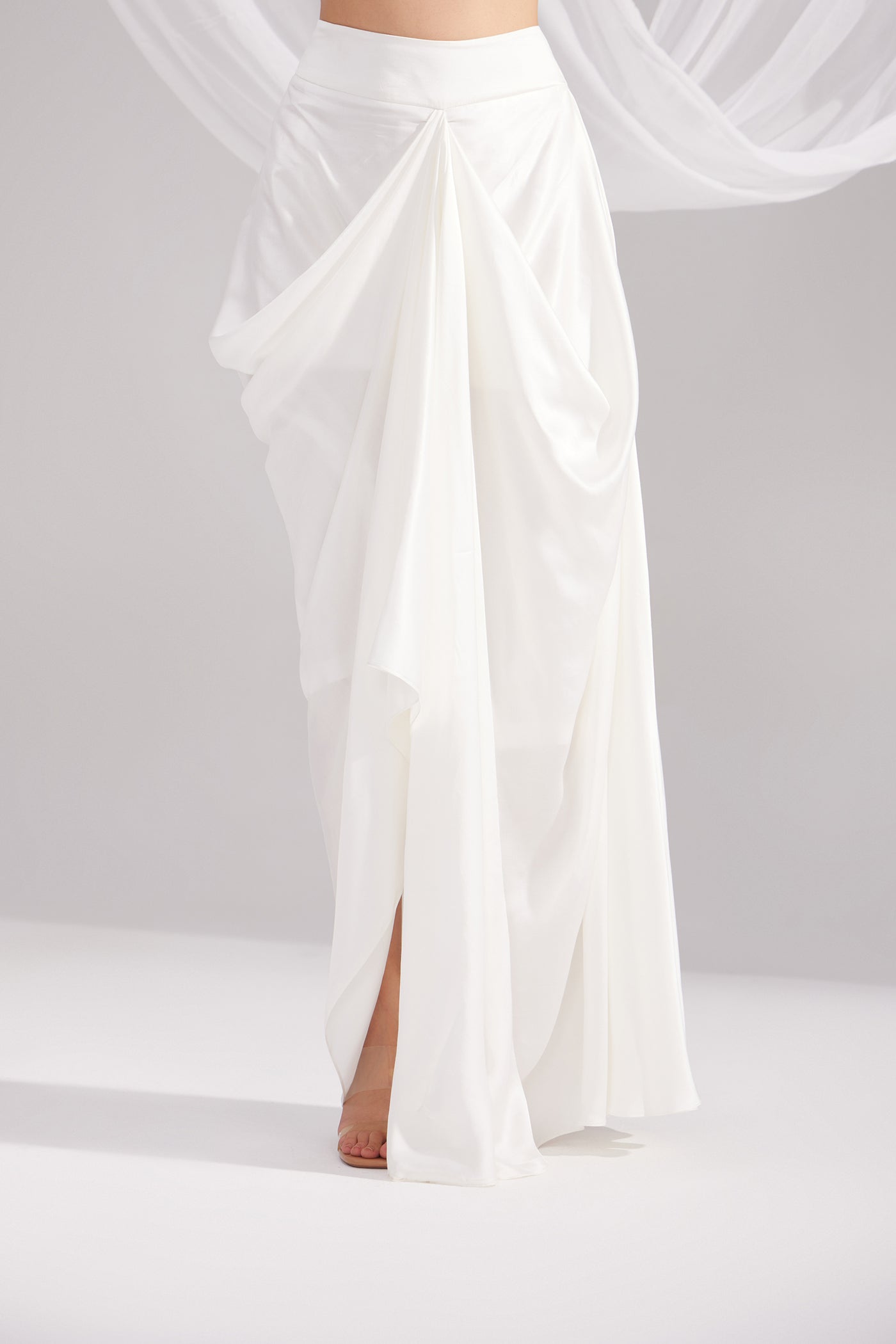 Pearl White Pure Silk Draped Skirt