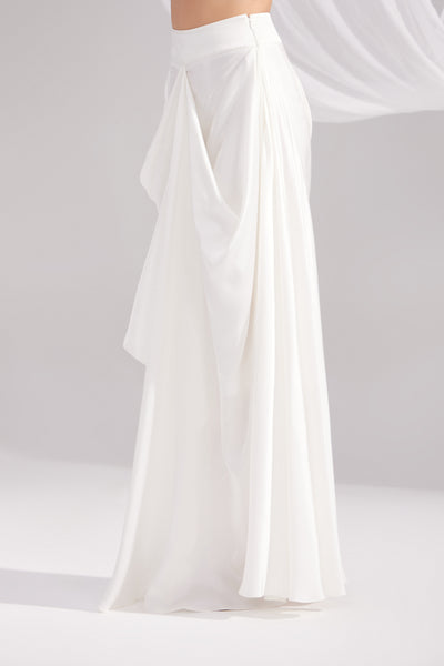 Pearl White Pure Silk Draped Skirt