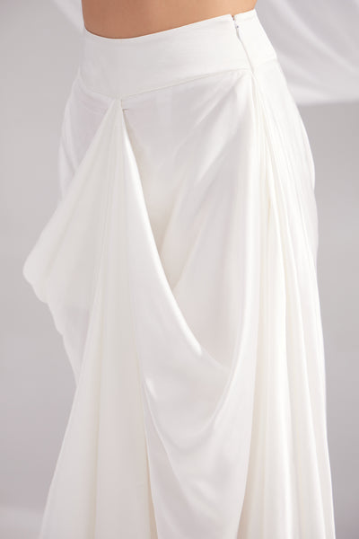 Pearl White Pure Silk Draped Skirt