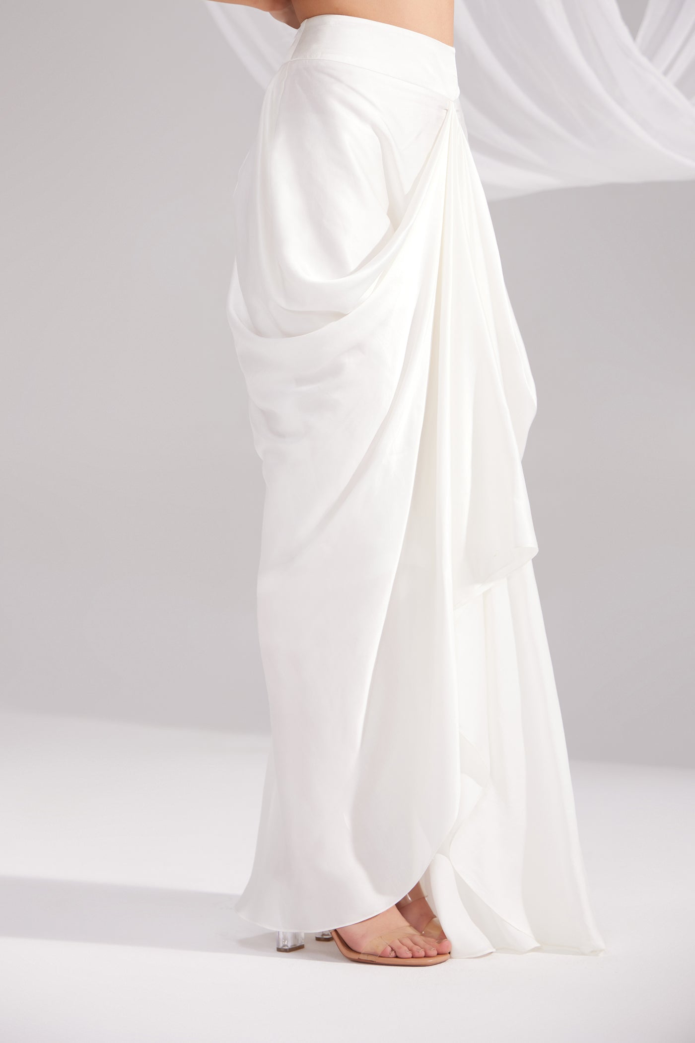 Pearl White Pure Silk Draped Skirt