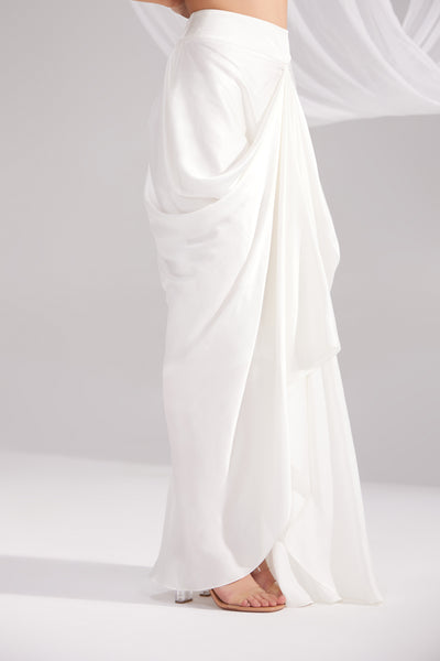 Pearl White Pure Silk Draped Skirt