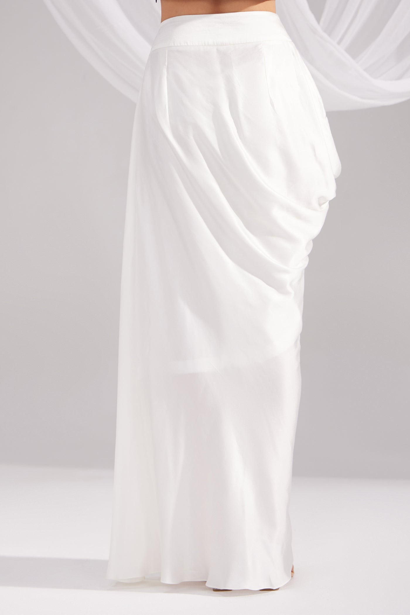 Pearl White Pure Silk Draped Skirt