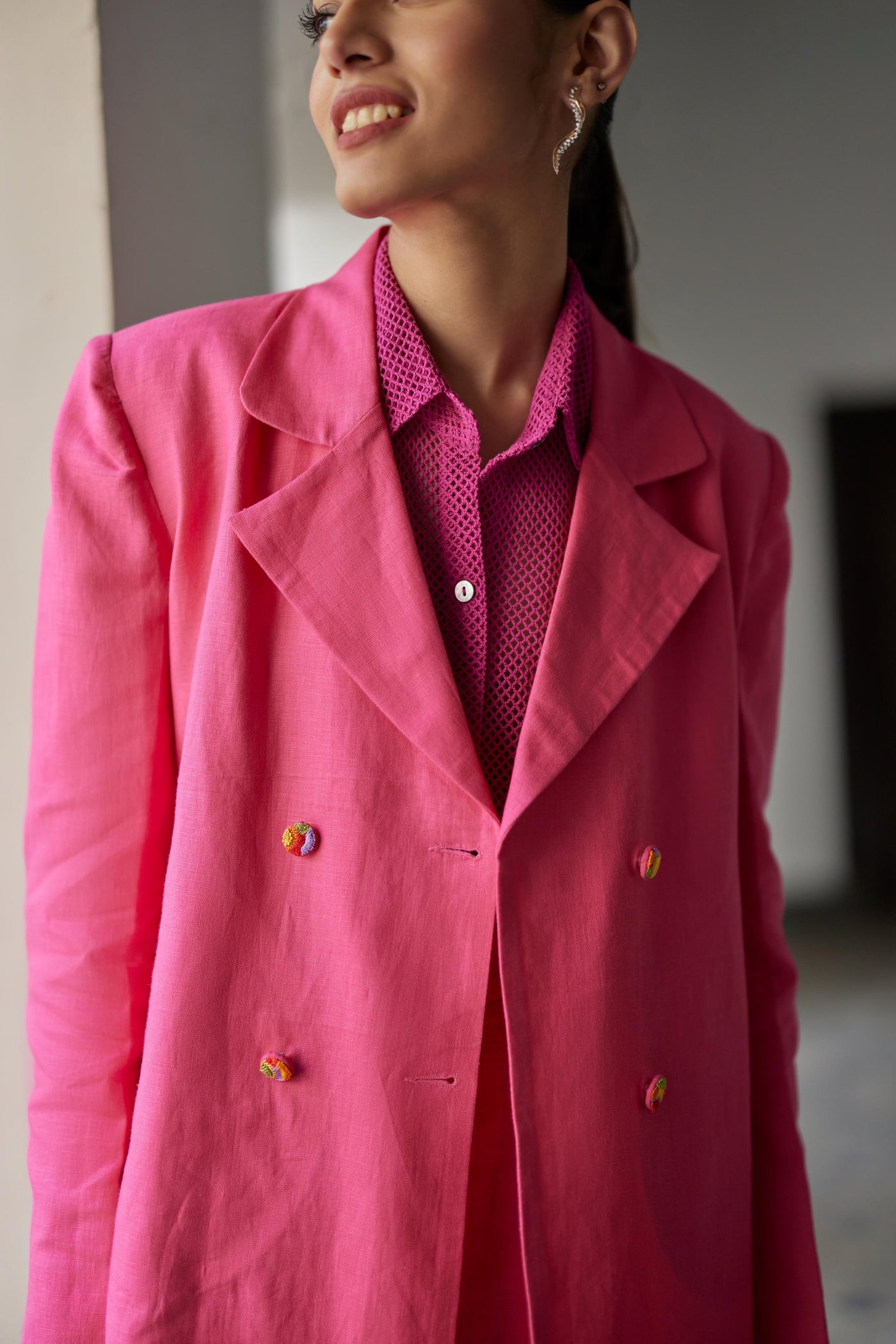 Rani Pink Linen Jacket Set