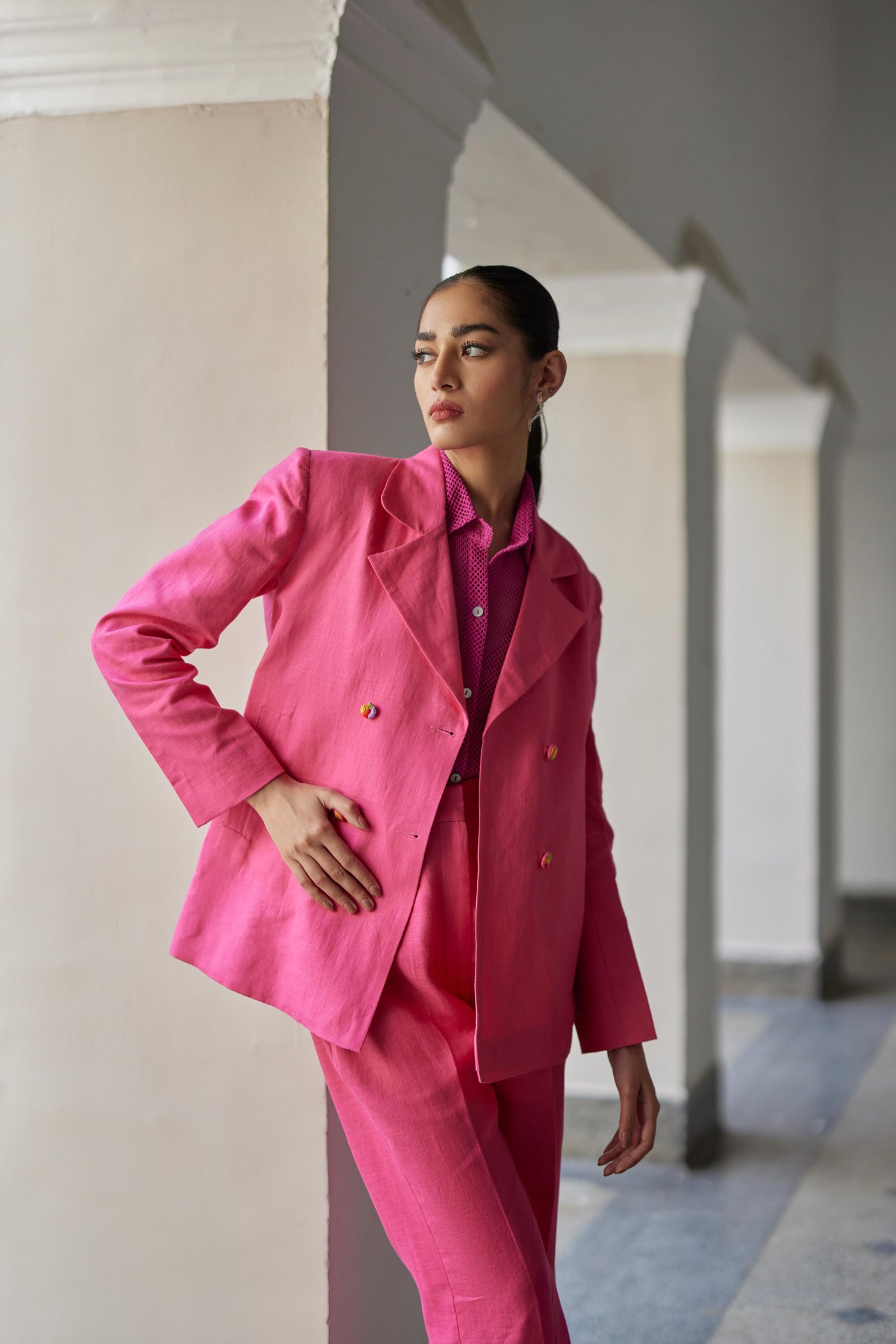 Rani Pink Linen Jacket Set