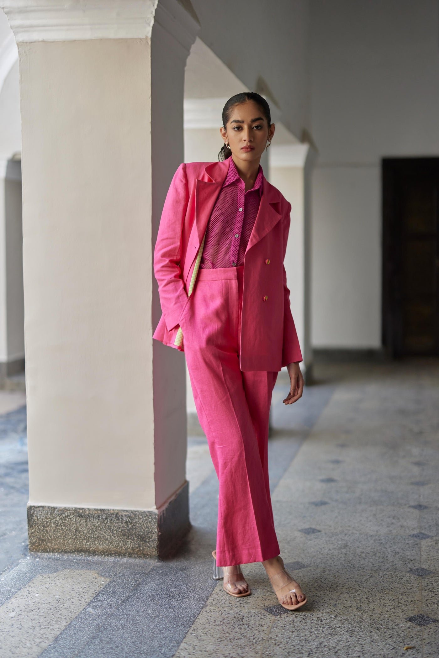 Rani Pink Linen Jacket Set