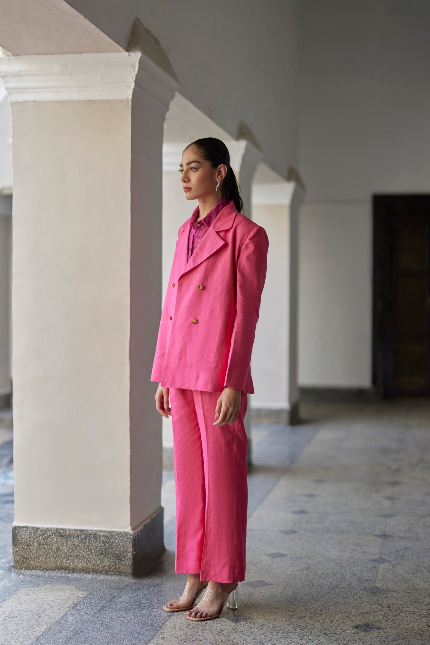 Pink Coronation Linen Jacket Set