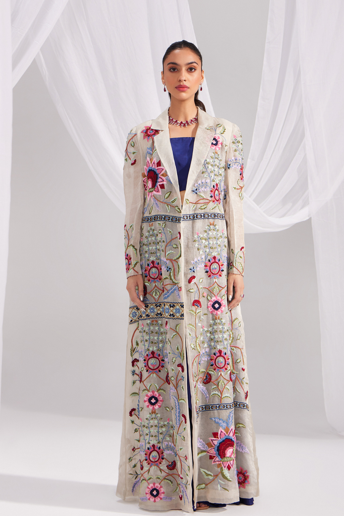 Silver Organza Treasure Embroidered Jacket