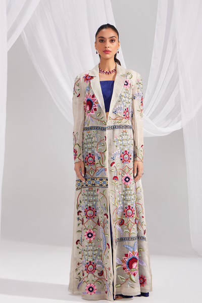 Silver Organza Treasure Embroidered Jacket