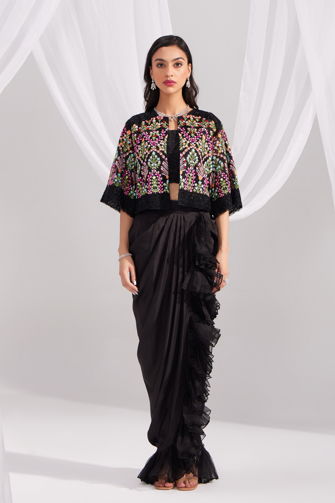 Black Organza Mughal Embroidered Jacket Set