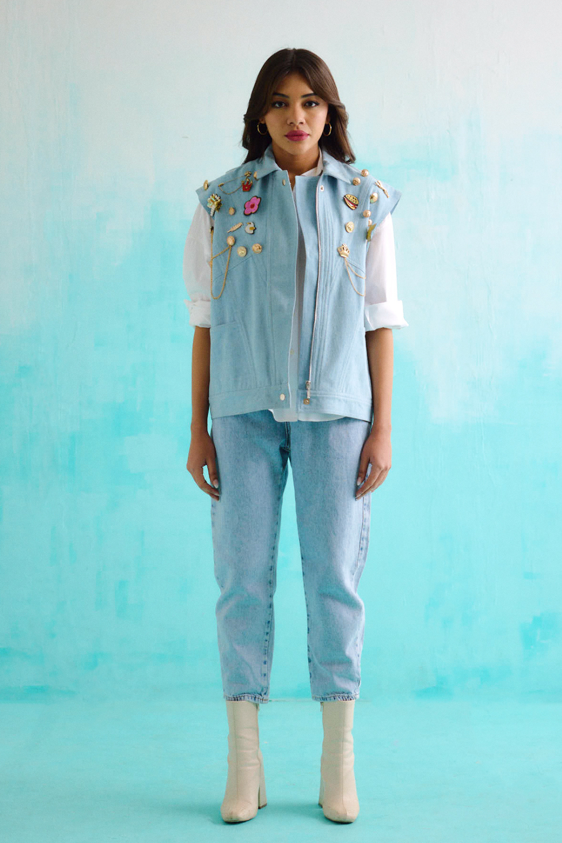 Denim Sleeveless College Jacket