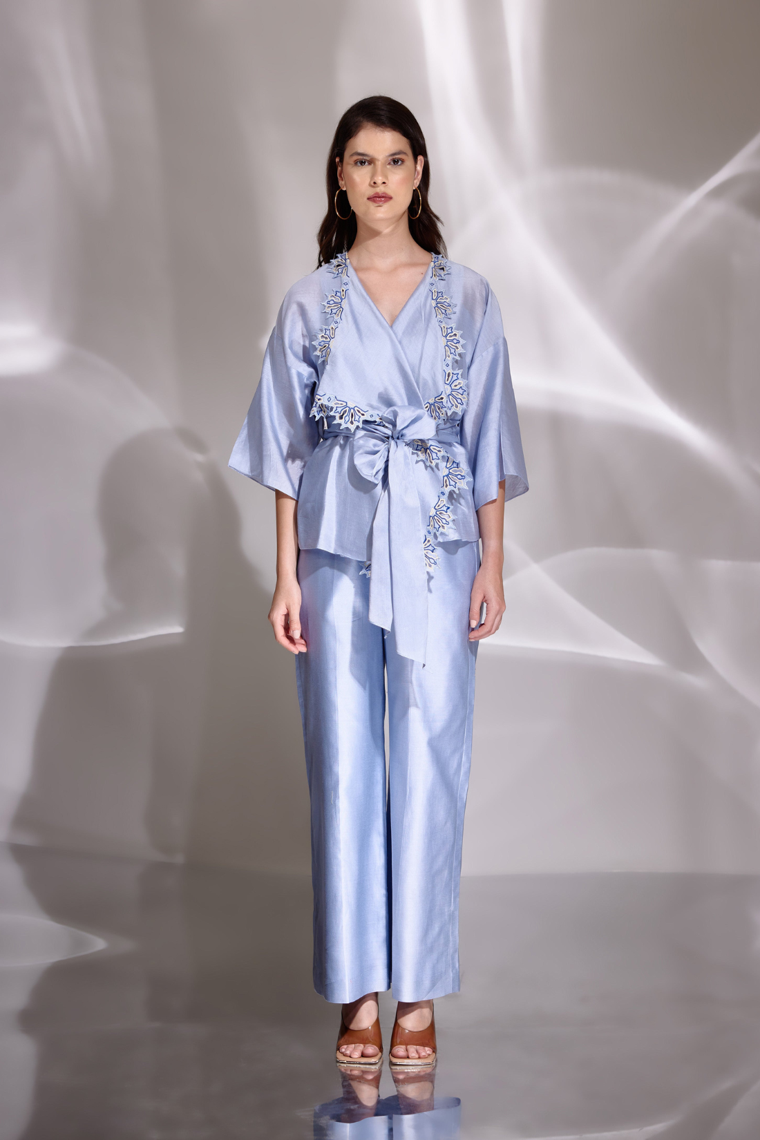 Sky Blue Chanderi Silk Embroidered Shacket