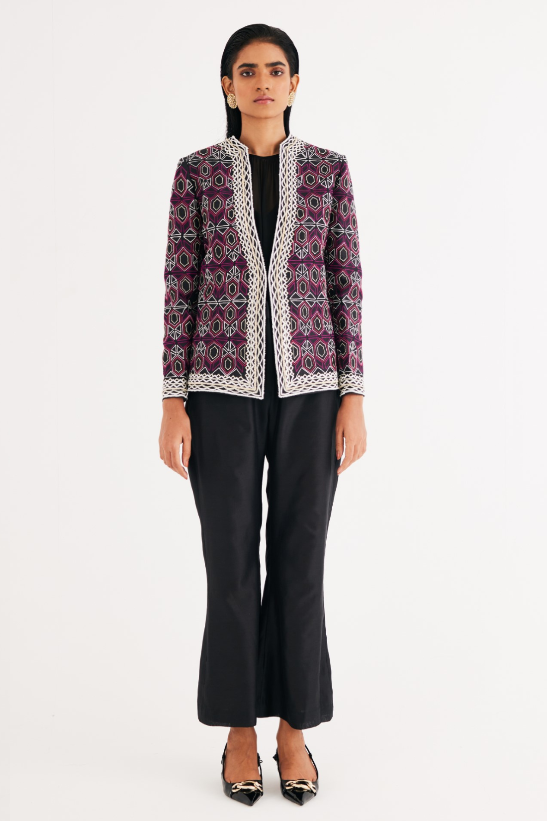 Black and Pink Mughal Jaal Jacket