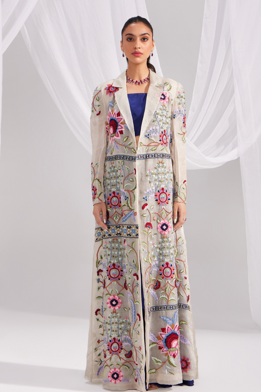 Silver Organza Treasure Embroidered Jacket