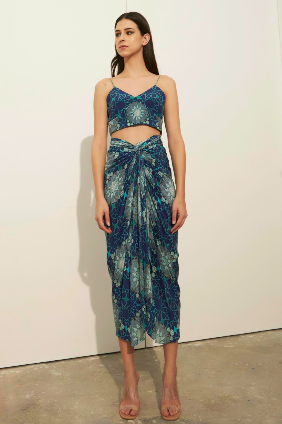 Tashkent Print Knotted Skirt And Bustier Set