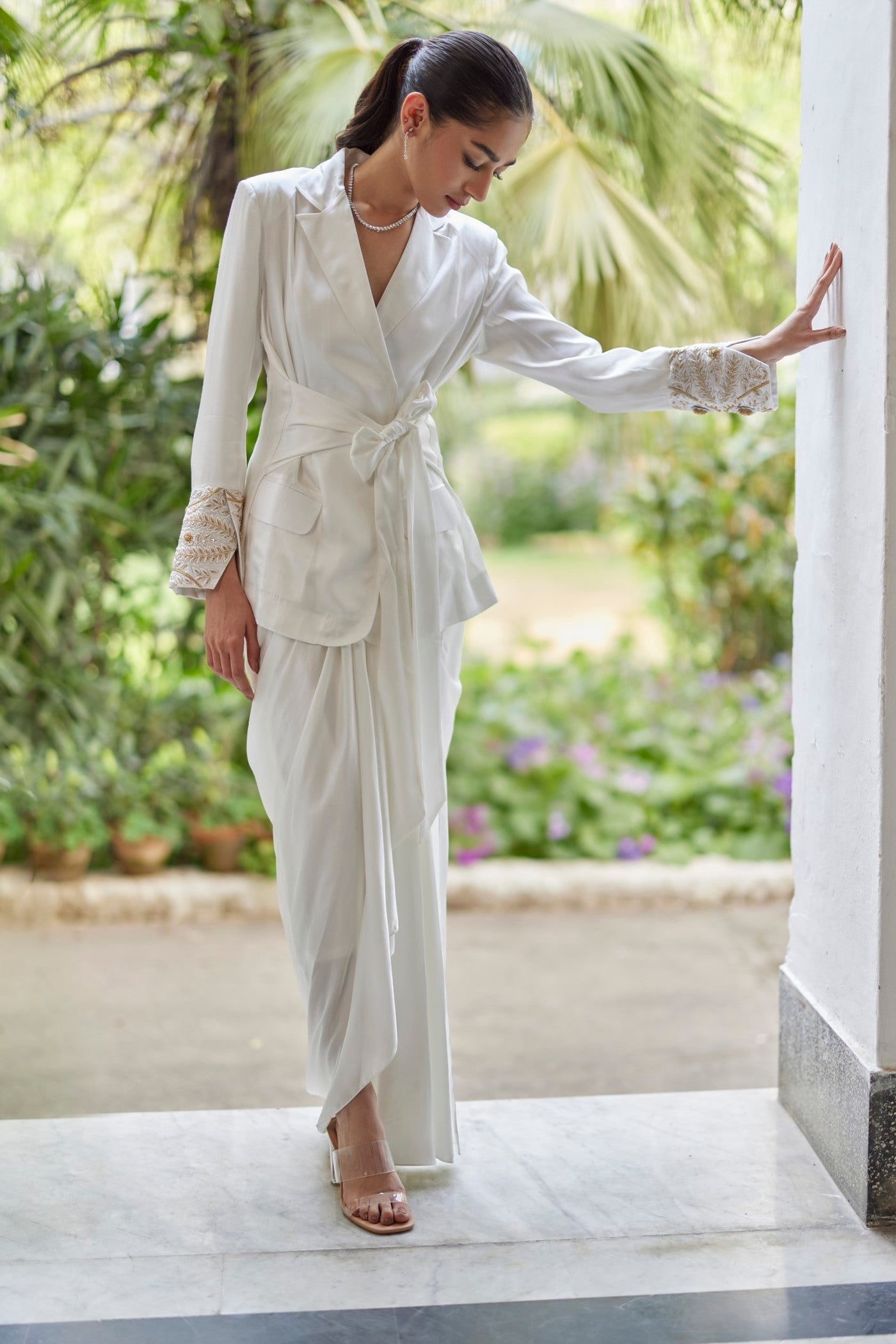 White Camellia Silk Wrap Jacket